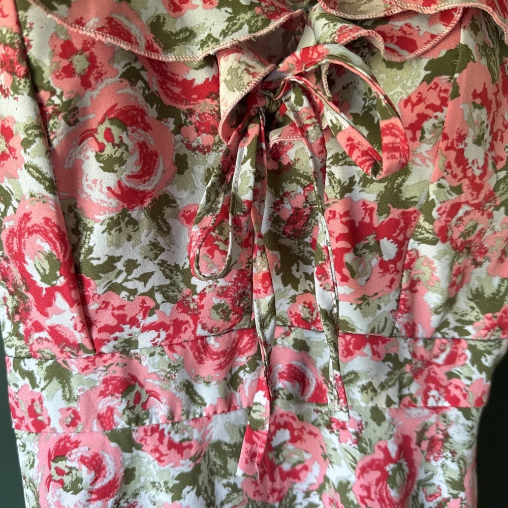 Floral Flutter‎ Sleeve Pink Rose midi Dress With Pockets size S - Picture 3 of 6